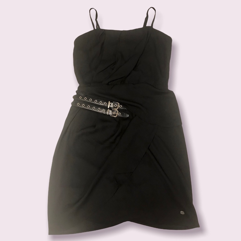 FOXY JEANS Women’s Black Minidress /Spaghetti straps / Belt size M